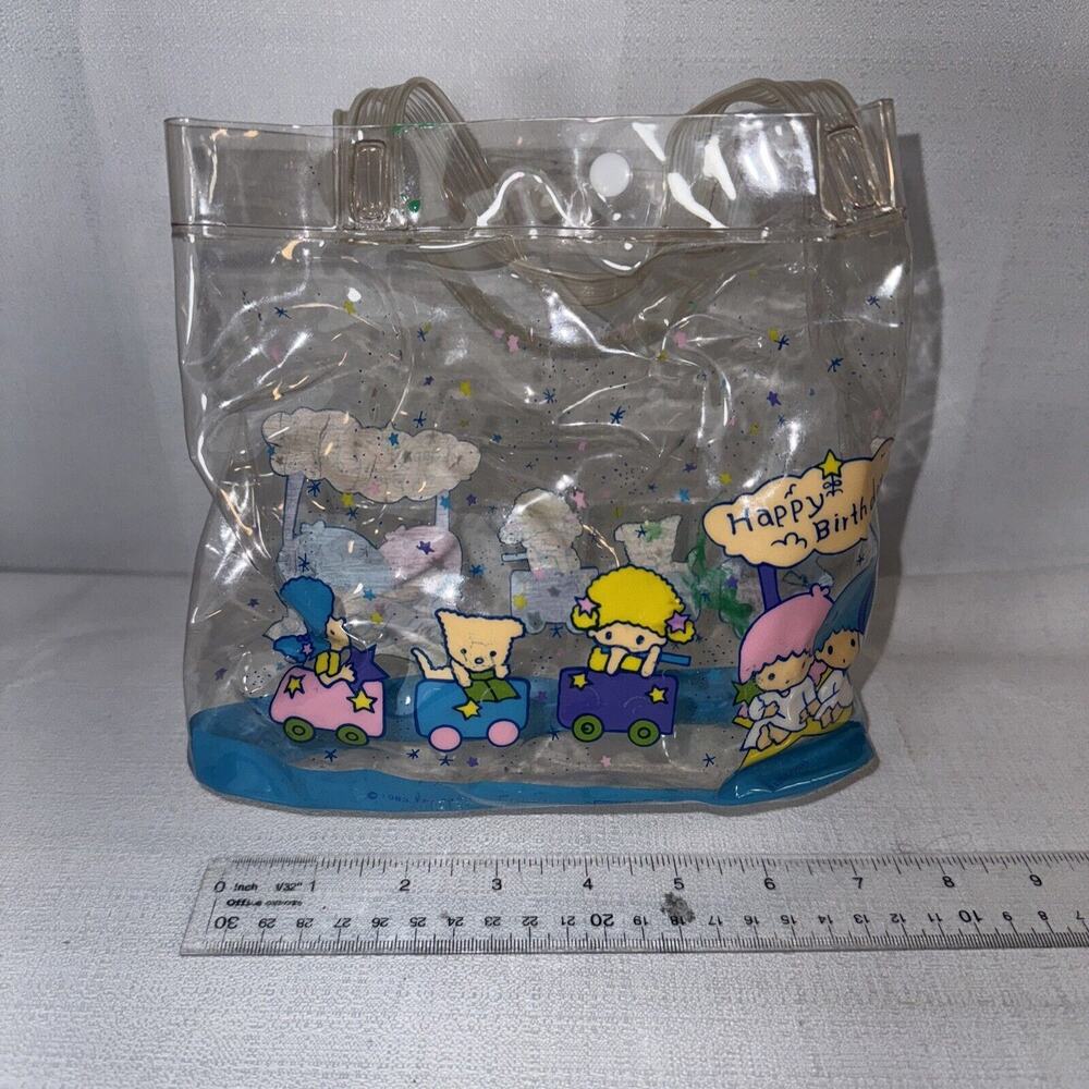 Sanrio Little Twin Stars 1983 plastic case 7" bag Snap Blue -Vintage *read desc